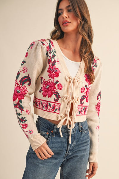 Faith Floral Front-Tie Cardigan