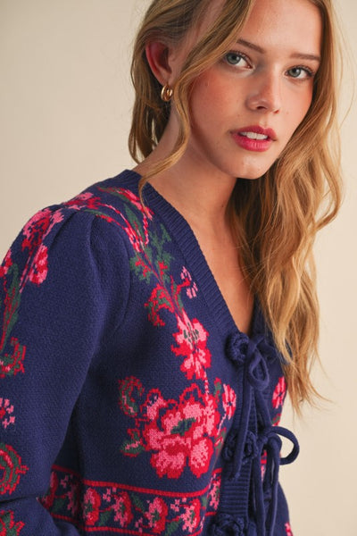 Faith Floral Front-Tie Cardigan