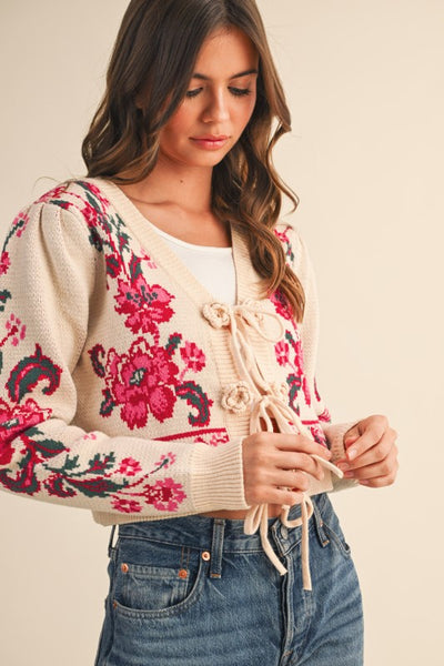 Faith Floral Front-Tie Cardigan