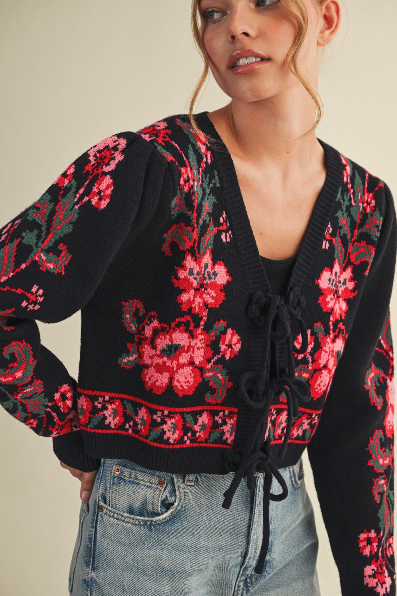 Faith Floral Front-Tie Cardigan
