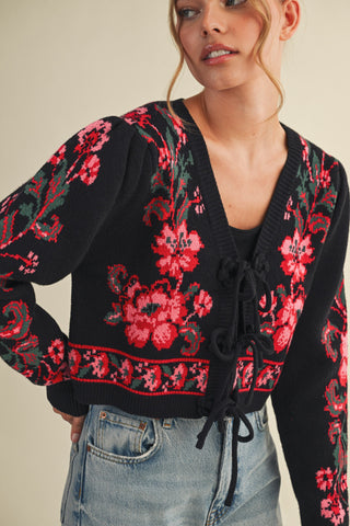 Faith Floral Front-Tie Cardigan