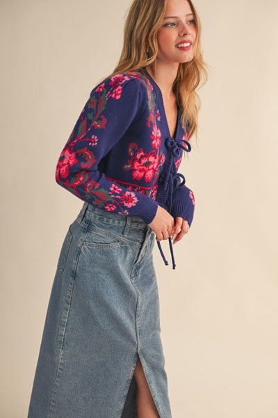 Faith Floral Front-Tie Cardigan