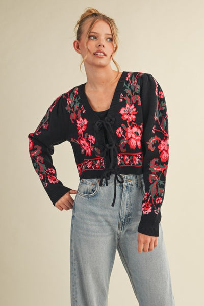 Faith Floral Front-Tie Cardigan