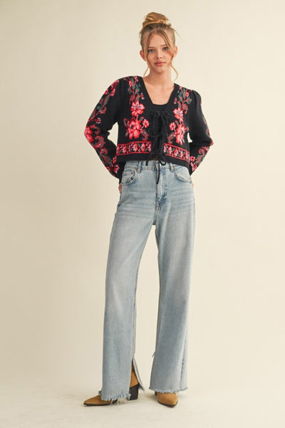 Faith Floral Front-Tie Cardigan