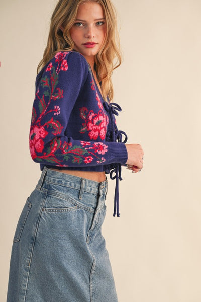 Faith Floral Front-Tie Cardigan