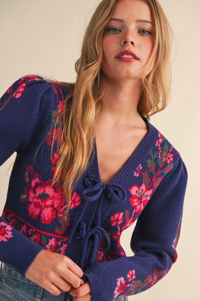 Faith Floral Front-Tie Cardigan