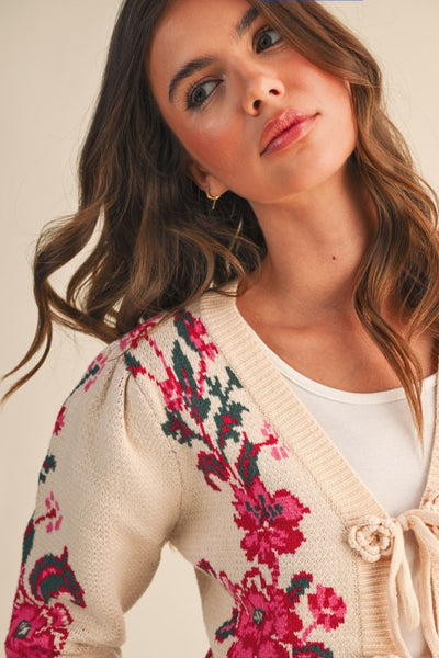 Faith Floral Front-Tie Cardigan