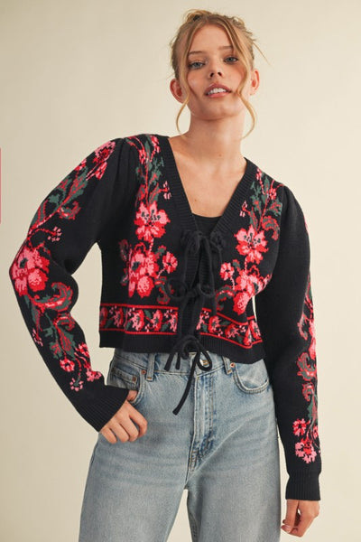 Faith Floral Front-Tie Cardigan