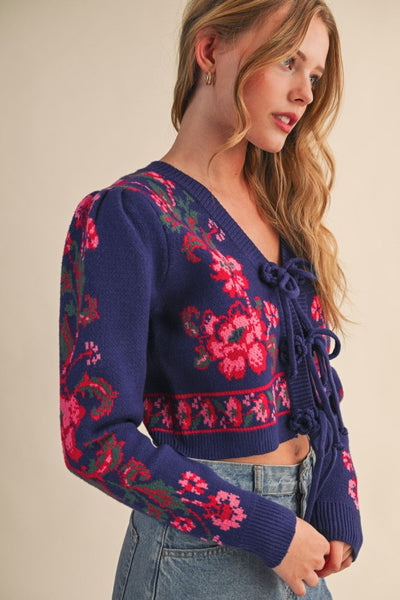 Faith Floral Front-Tie Cardigan