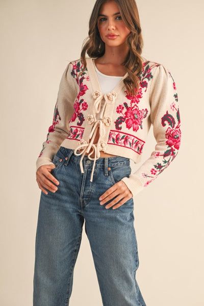 Faith Floral Front-Tie Cardigan