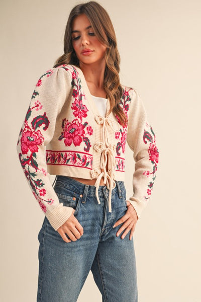 Faith Floral Front-Tie Cardigan