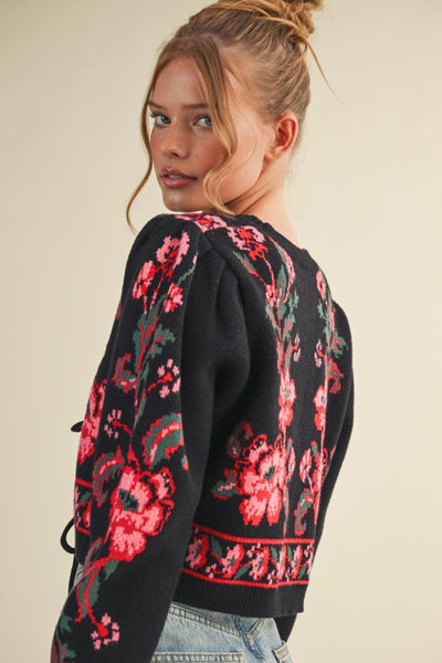 Faith Floral Front-Tie Cardigan