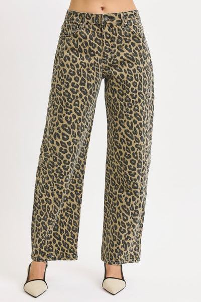 Alexa Mid Rise Leopard Barrel Jeans