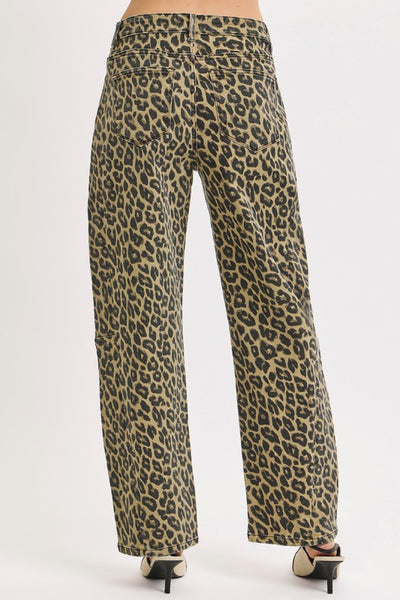 Alexa Mid Rise Leopard Barrel Jeans