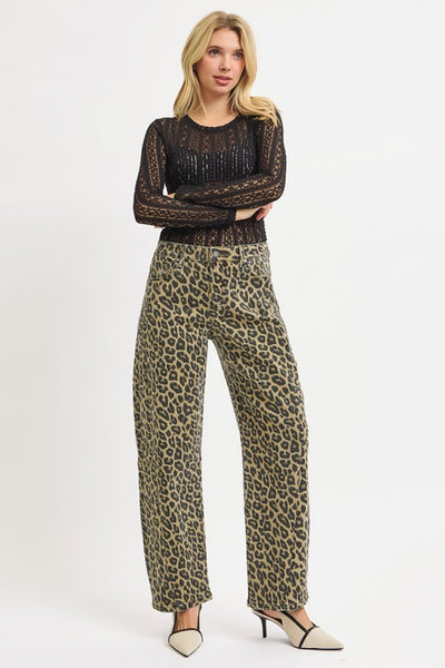 Alexa Mid Rise Leopard Barrel Jeans