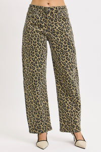 Alexa Mid Rise Leopard Barrel Jeans