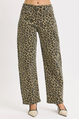 Alexa Mid Rise Leopard Barrel Jeans