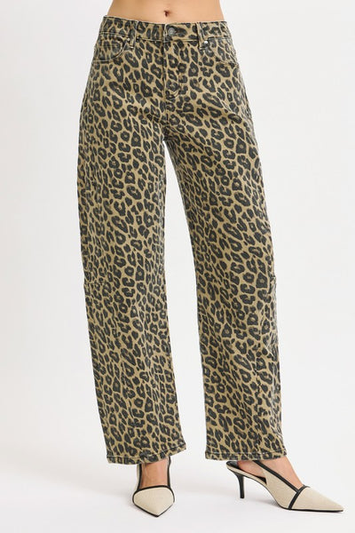 Alexa Mid Rise Leopard Barrel Jeans