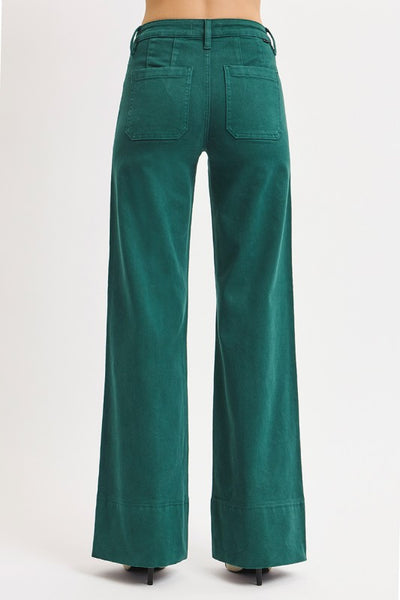 Hunter Green Wide Leg Risen Jeans