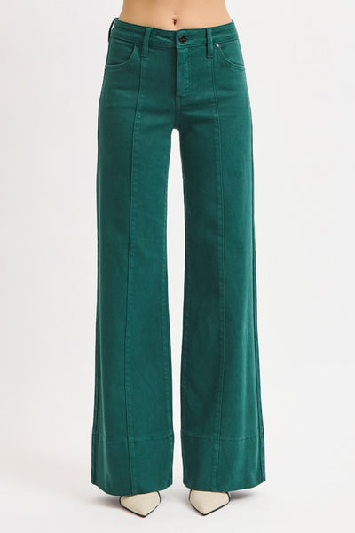 Hunter Green Wide Leg Risen Jeans