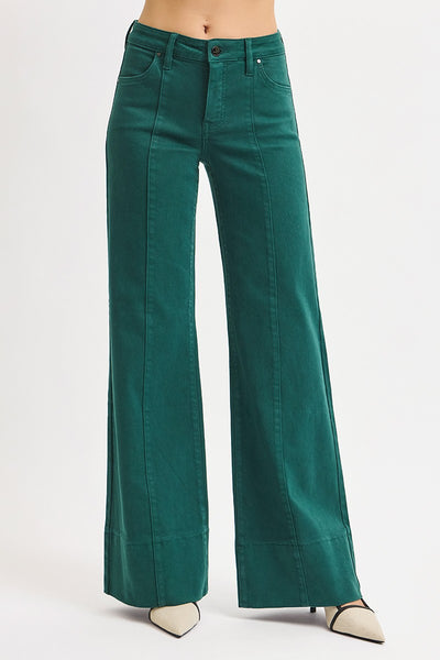 Hunter Green Wide Leg Risen Jeans