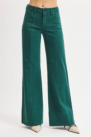 Hunter Green Wide Leg Risen Jeans