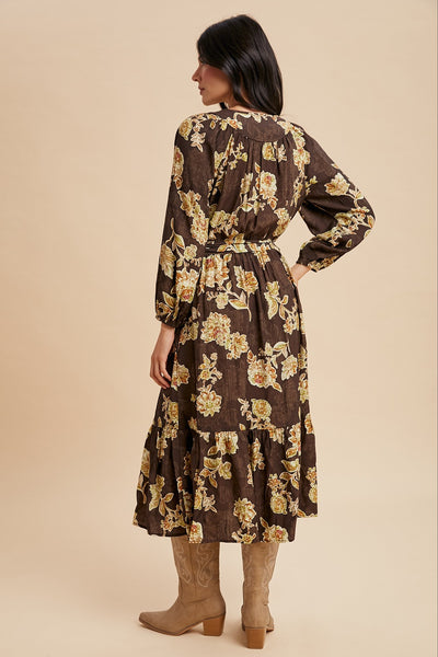Fiona Flower Print Tiered Midi Dress