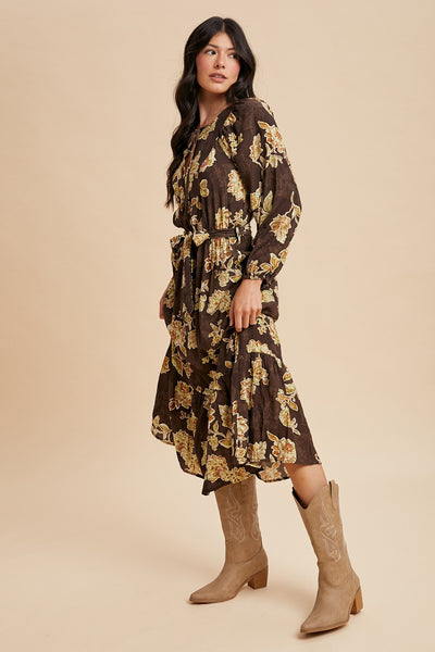 Fiona Flower Print Tiered Midi Dress