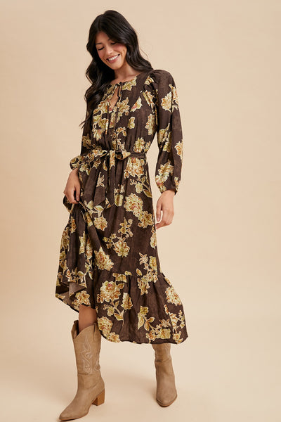 Fiona Flower Print Tiered Midi Dress