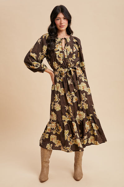 Fiona Flower Print Tiered Midi Dress