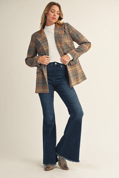 Sue Suede Elbow Patched Plaid Blazer