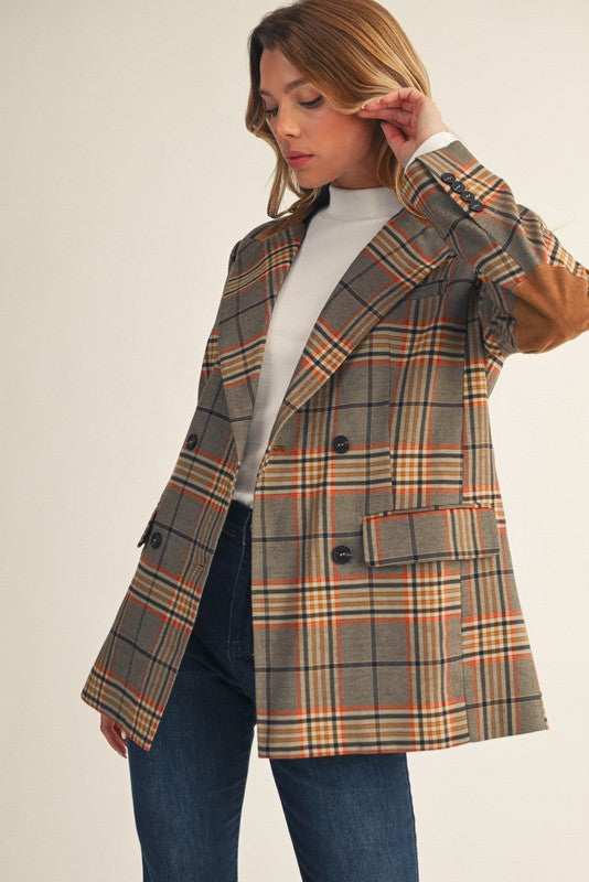 Sue Suede Elbow Patched Plaid Blazer