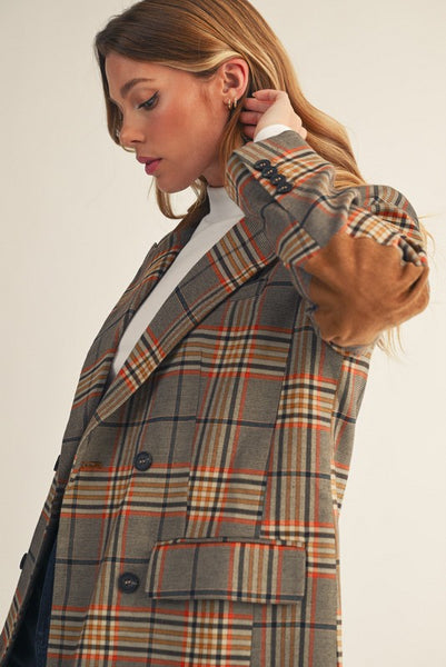 Sue Suede Elbow Patched Plaid Blazer