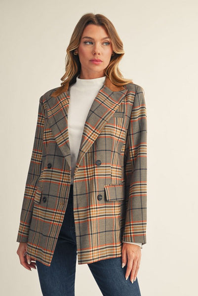 Sue Suede Elbow Patched Plaid Blazer