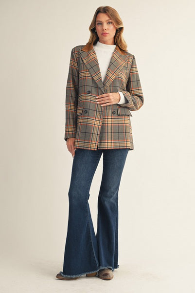 Sue Suede Elbow Patched Plaid Blazer