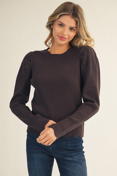 Lucy Scalloped Edge Puffy Shoulder Top