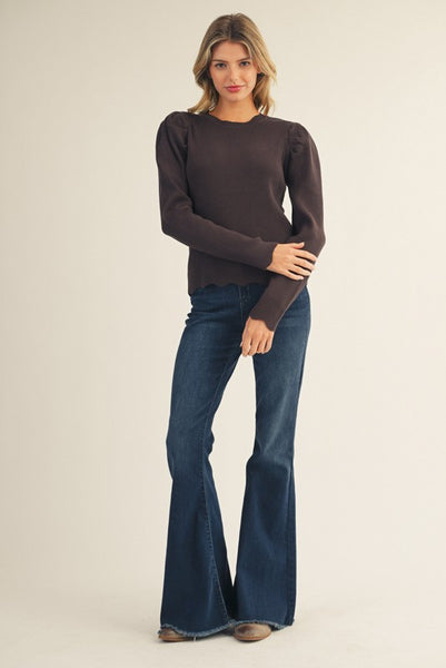 Lucy Scalloped Edge Puffy Shoulder Top