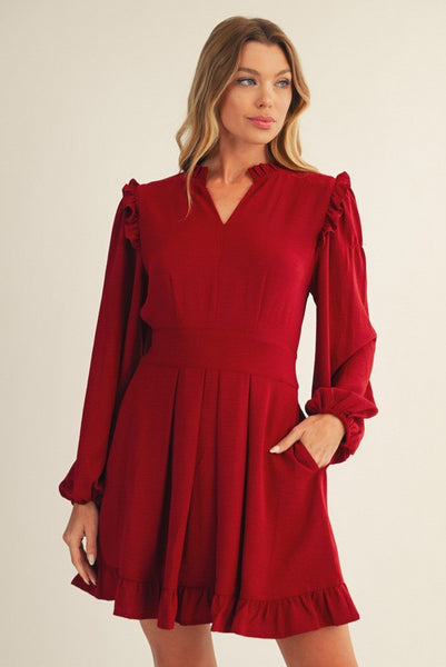 Dee Front Pleated Ruffle Dress