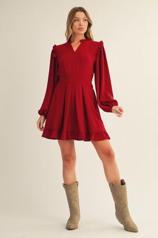 Dee Front Pleated Ruffle Dress