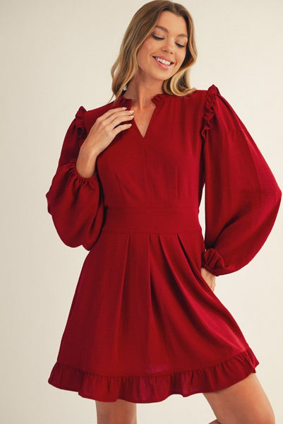 Dee Front Pleated Ruffle Dress