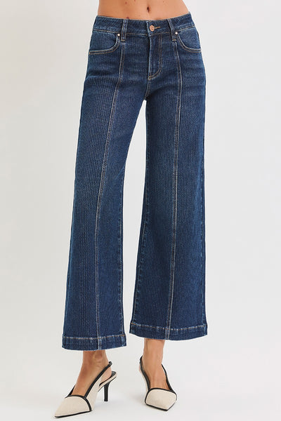 Danielle Wide Leg Cropped Detailed Jeans