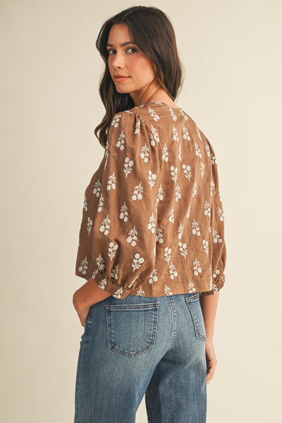 Mia Embroidery Front-Tie Blouse