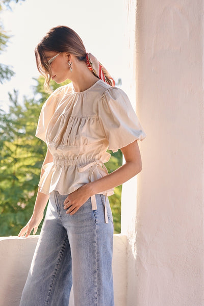 Bubble Sleeve Ruching Blouse