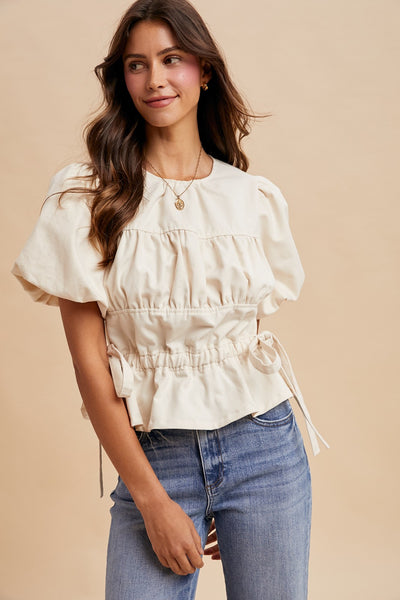 Bubble Sleeve Ruching Blouse