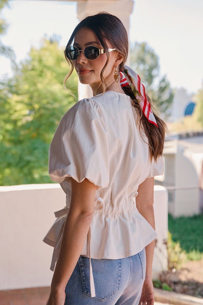 Bubble Sleeve Ruching Blouse