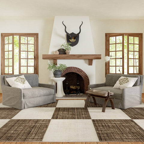 Aspen Checkerboard Fringed Area Rug: Brown / 8' x 10'