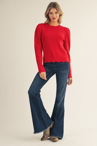 Lucy Scalloped Edge Puffy Shoulder Top