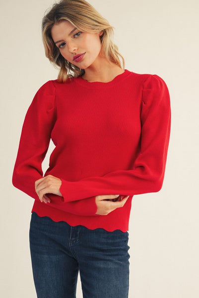Lucy Scalloped Edge Puffy Shoulder Top