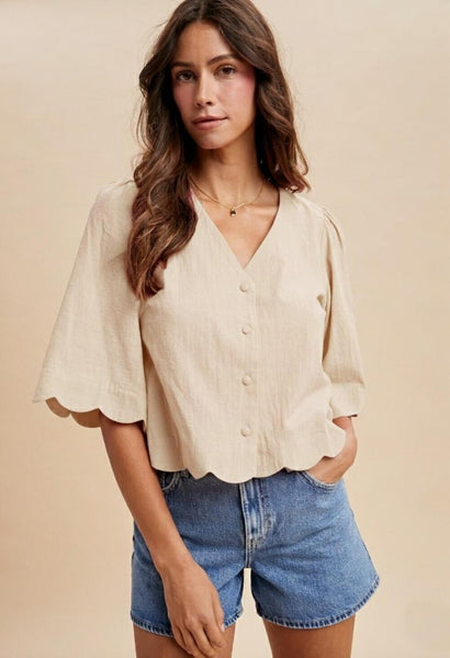 Ava Scalloped Half Sleeve Top