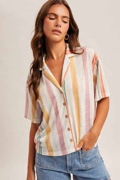 Janet Multi-Color Stripe Button Down Top